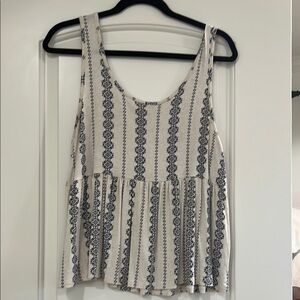 Sleeveless Patterned Top - Navy and White